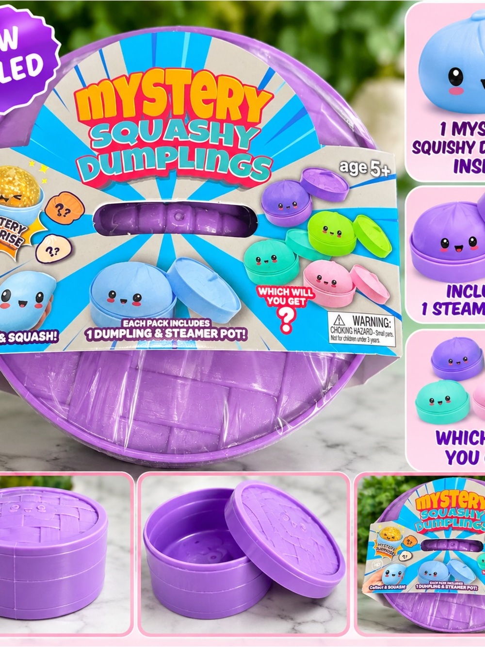 Mystery Squashy Dumplings Surprise Toy – New Sealed – Purple Steamer Pot